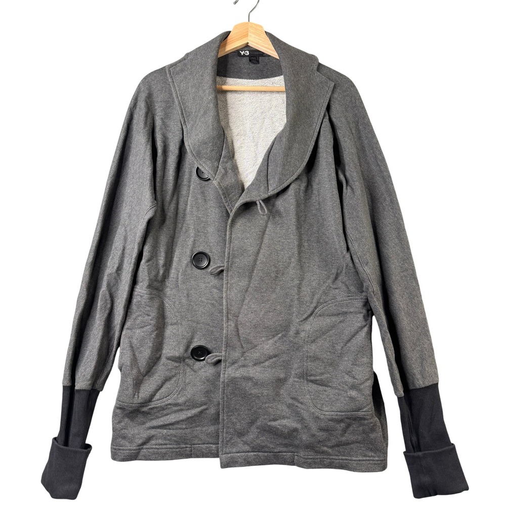 Y-3 Yohji Yamamoto Adidas Gray Double Breasted Shawl Collar Jacket Mens M O53646
